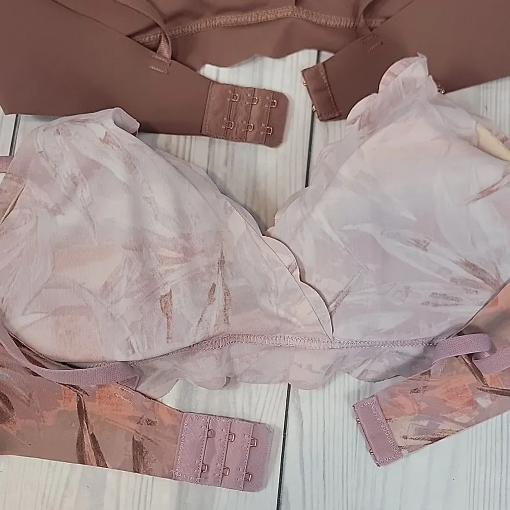 Danskin Intimates Scalloped Bralette Set of 2 - Mauve and Pink Size 36C